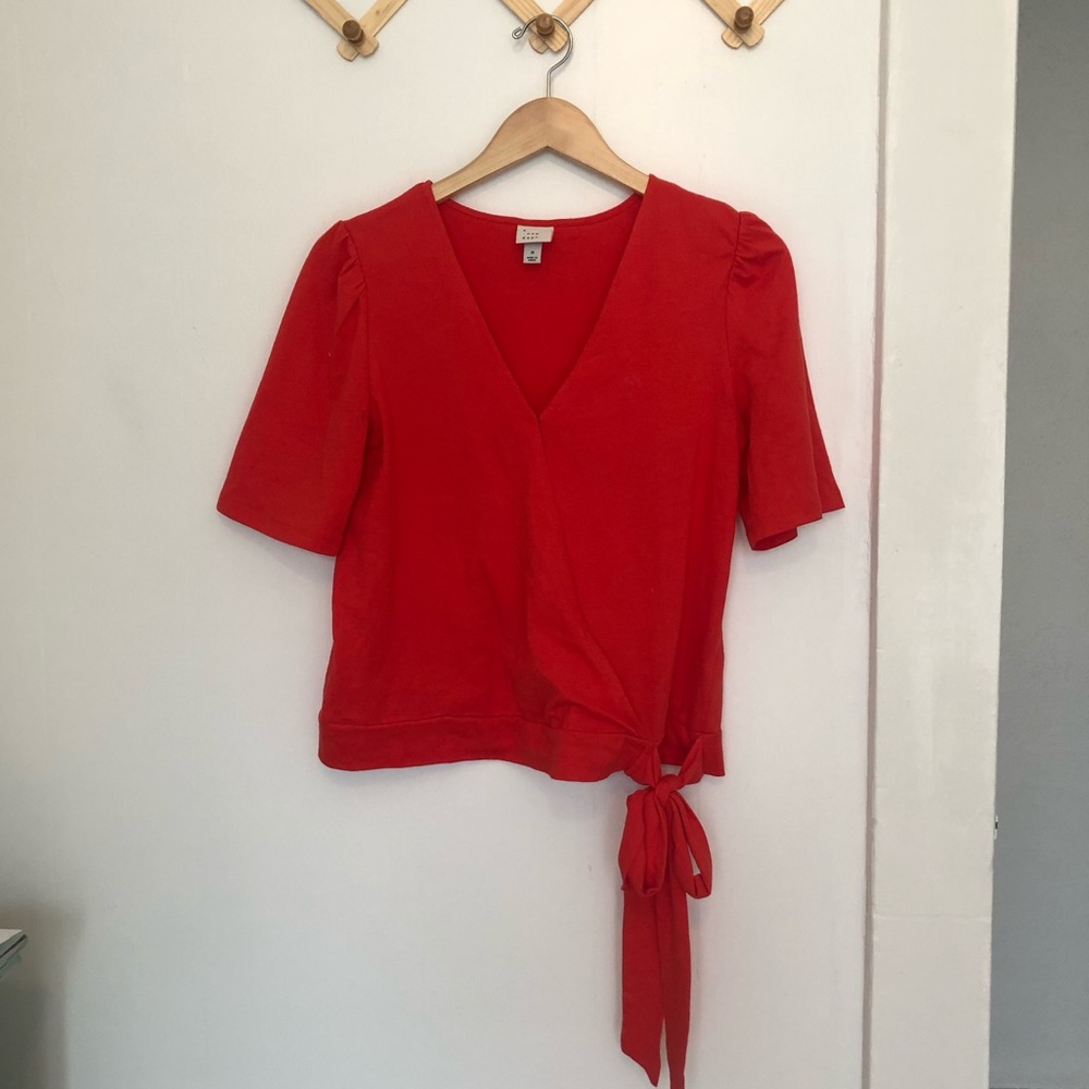 Red faux wrap top